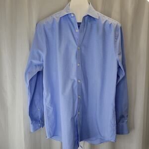 MICHAEL Michael Kors Blue and White Slim Fit Non Iron Dress Shirt, 16.5 32/33